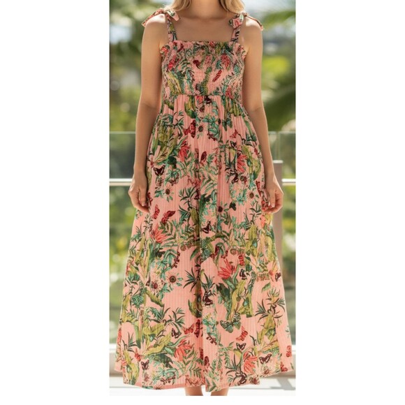 H&M Dresses & Skirts - H&M Smocked-bodice strappy dress in a pink/floral or tropical pattern 12 New